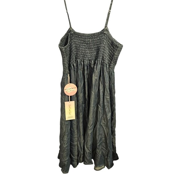 First Kick Maternity Women Dark Blue Denim Color Adjustable Maxi Dress Sz L NWT - Picture 2 of 10